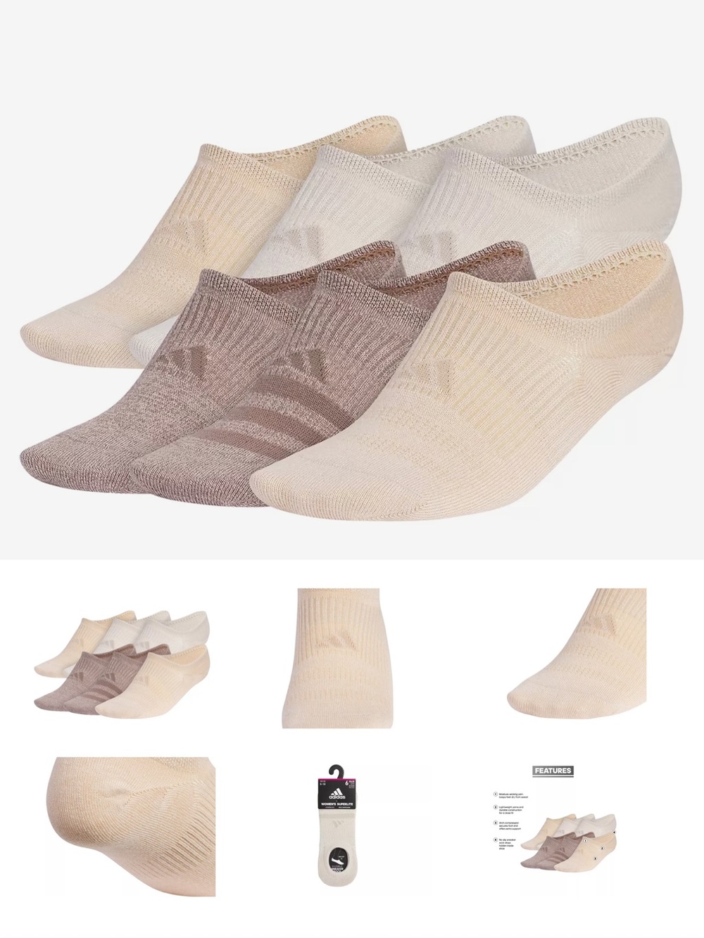 Adidas Superlite 3.0 Women's No Show Socks - 6 Pack